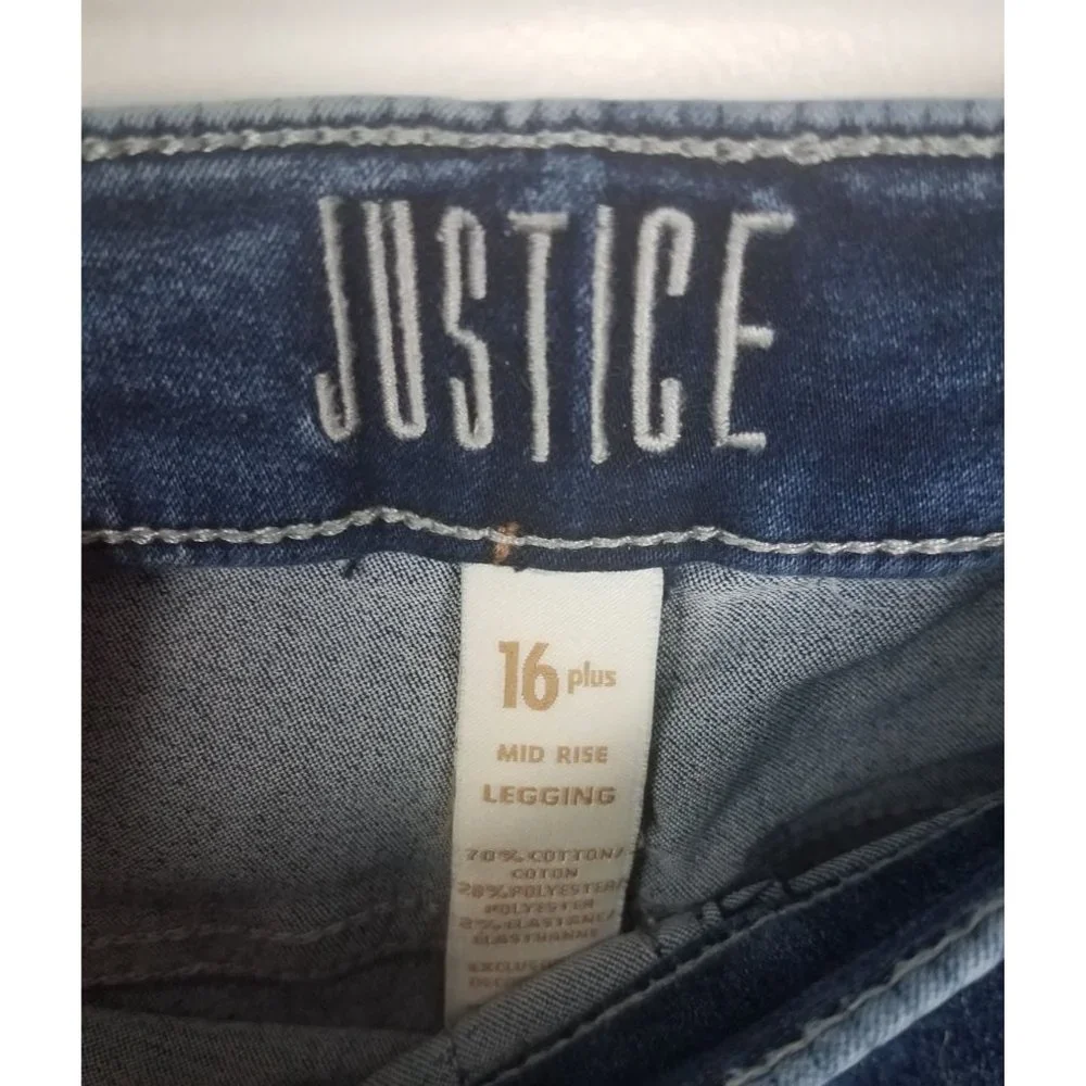 Justice Girls Sz. 16 Plus Mid Rise Denim Medium Wash Raw Hem Leggings